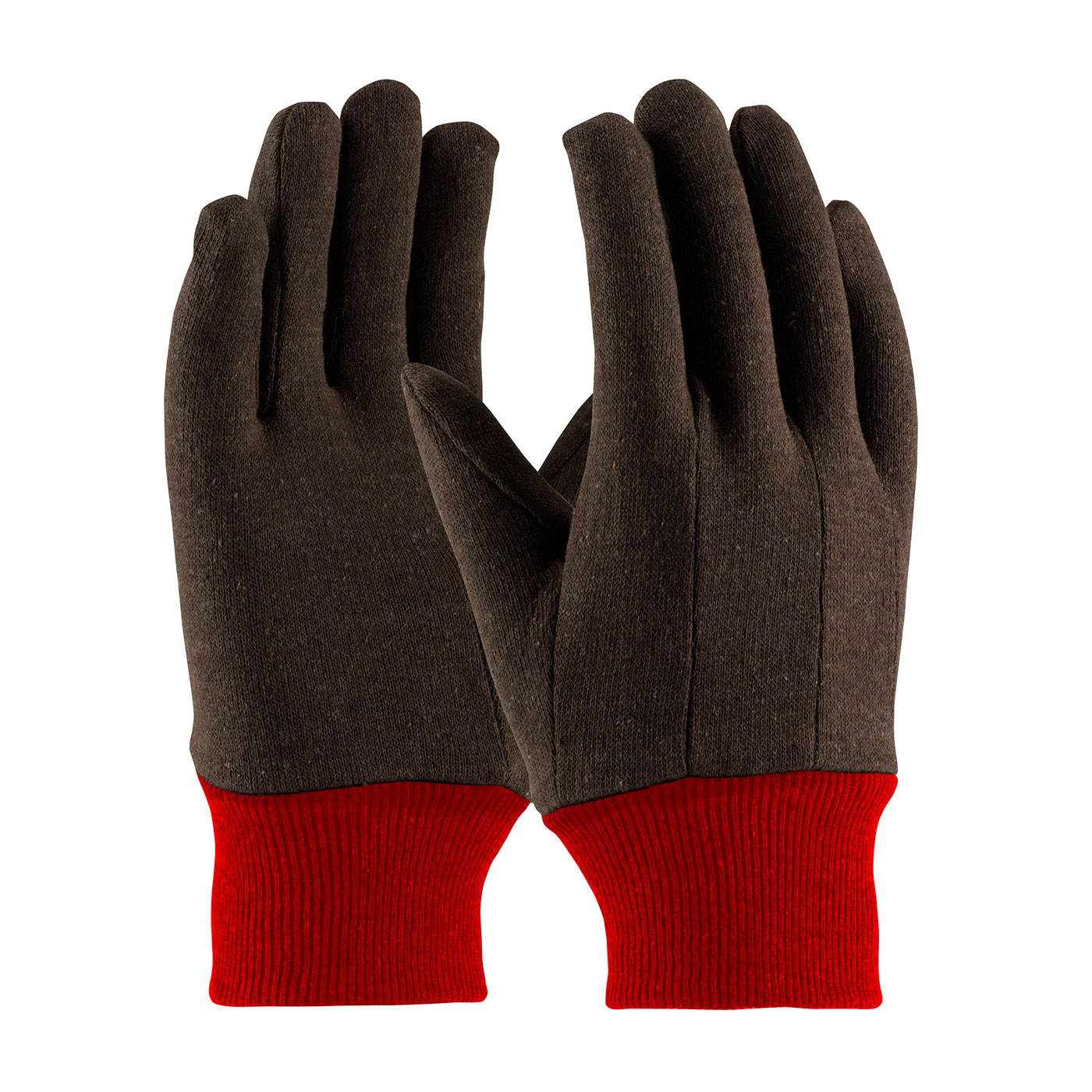 REGULAR WEIGHT POLYESTER/COTTON JERSEY GLOVE WITH FLEECE LINING - RED KNIT WRIST
