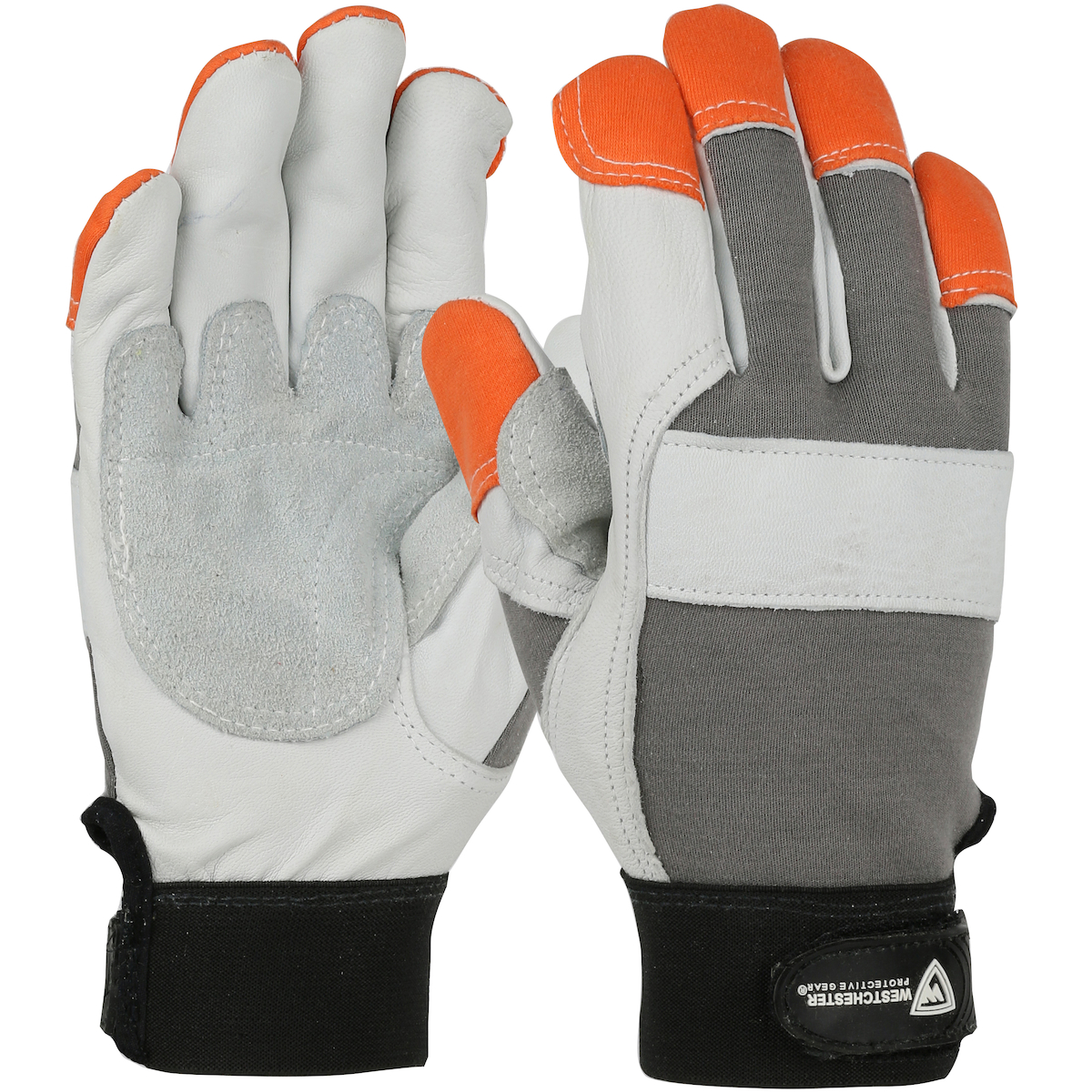 FR GOATSKIN LEATHER GLOVE WITH SPLIT COWHIDE PALM PATCH AND NOMEX® BACK - HI-VIS FR FINGERTIPS