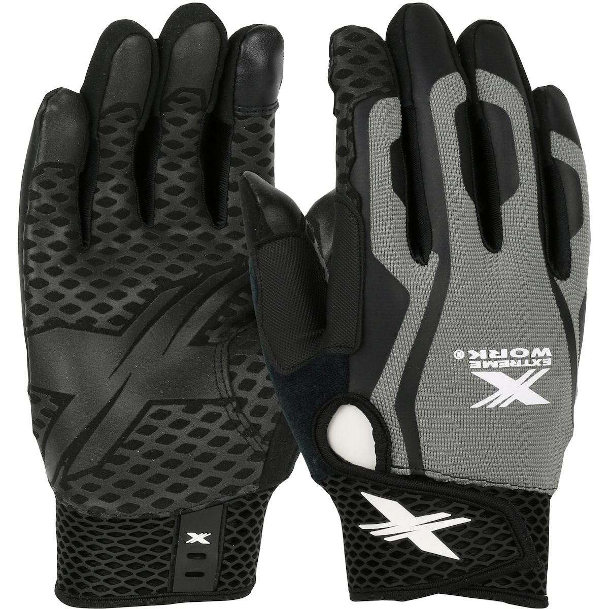 SYNTHETIC LEATHER PALM WITH SILICONE GRIP, GRAY FABRIC BACK & TOUCHSCREEN INDEX FINGER - XLOCK CUFF