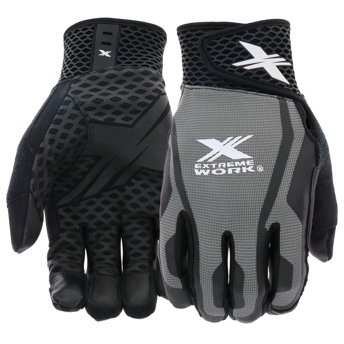 SYNTHETIC LEATHER PALM WITH SILICONE GRIP, GRAY FABRIC BACK & TOUCHSCREEN INDEX FINGER - XLOCK CUFF