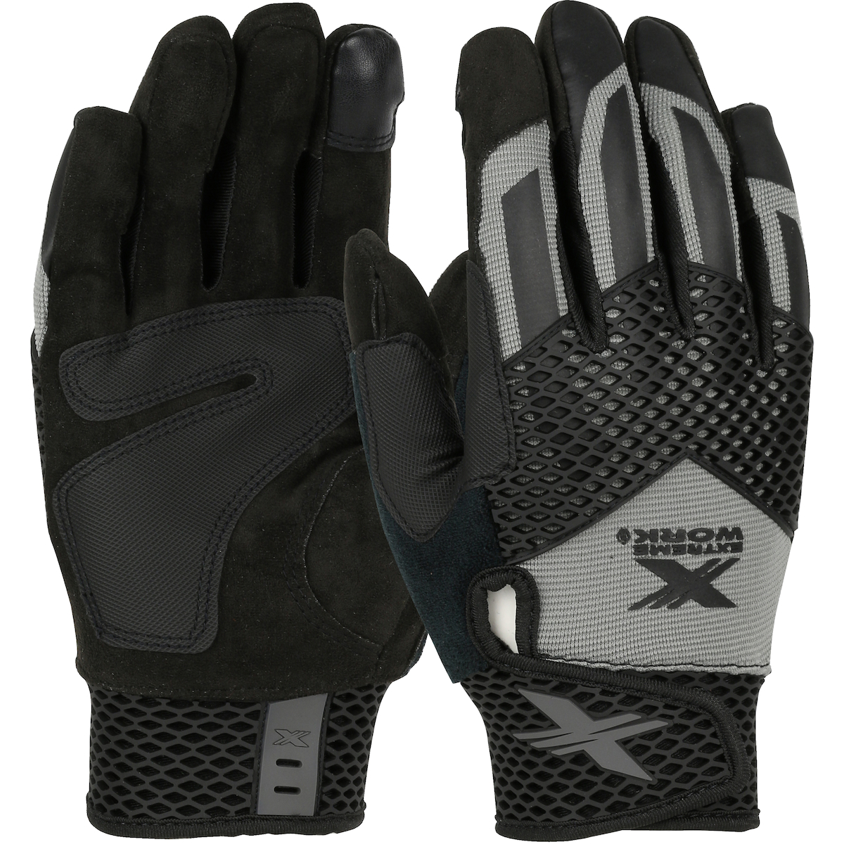TOUGHX SUEDE PALM WITH GRAY FABRIC BACK AND TOUCHSCREEN INDEX FINGER - TPR KNUCKLE GUARD