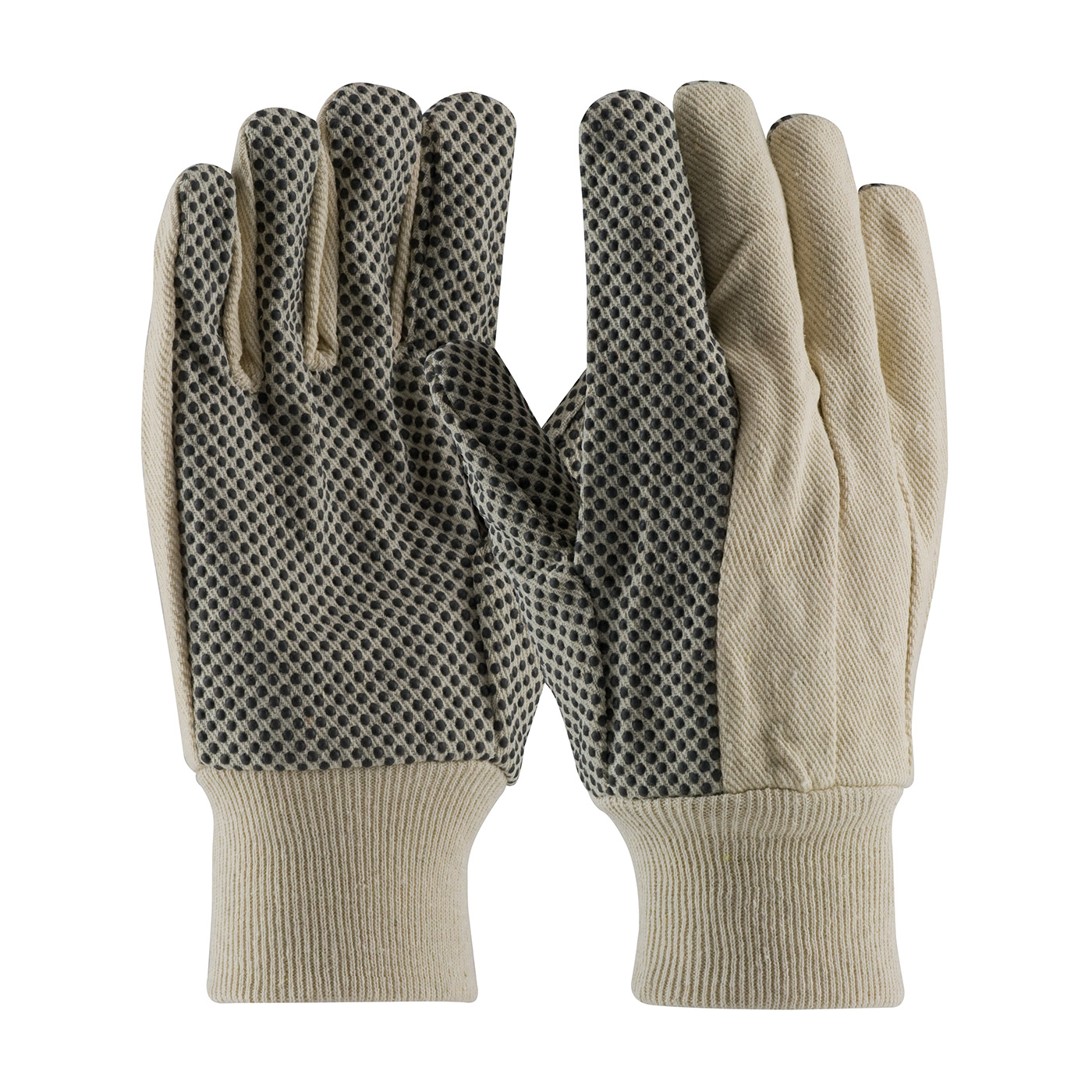 PREMIUM GRADE COTTON CANVAS GLOVE WITH PVC DOTTEDGRIP ON PALM, THUMB AND INDEX FINGER - 8 OZ.