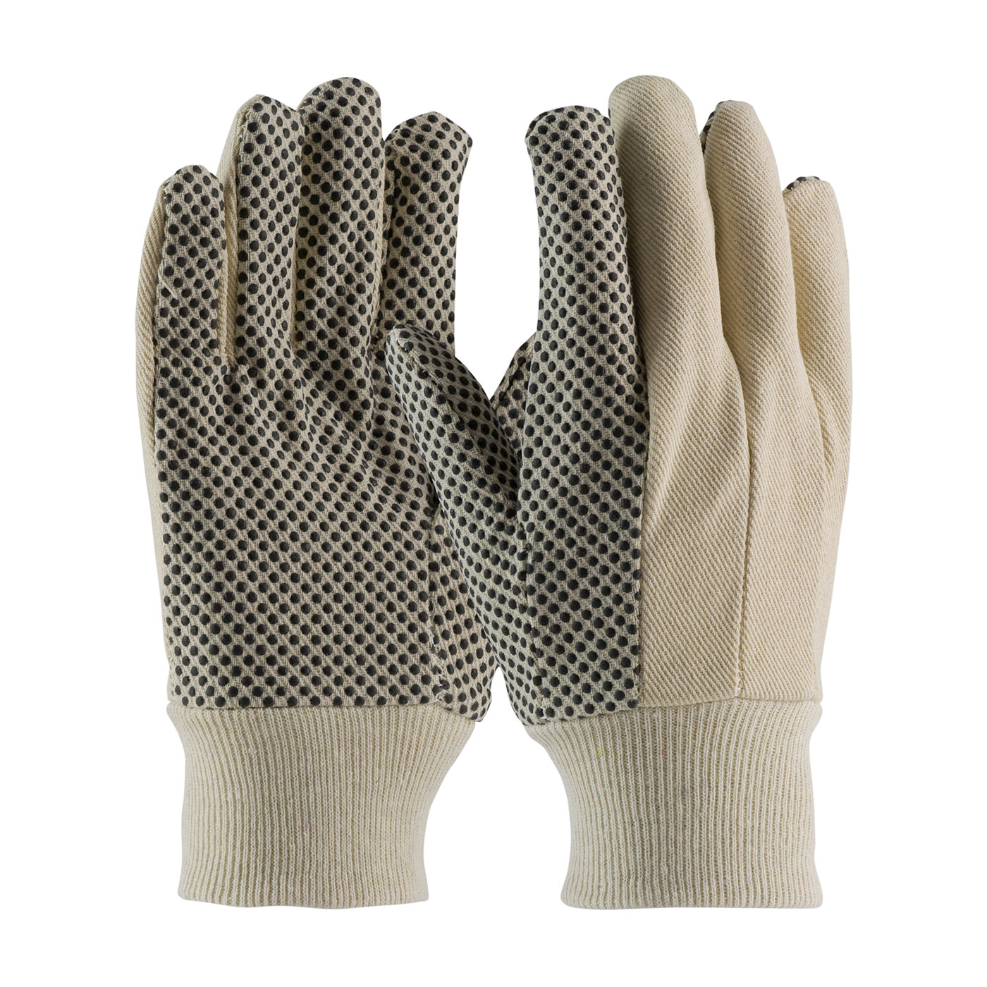 PREMIUM GRADE COTTON CANVAS GLOVE WITH PVC DOTTED GRIP ON PALM, THUMB AND INDEX FINGER - 8 OZ.