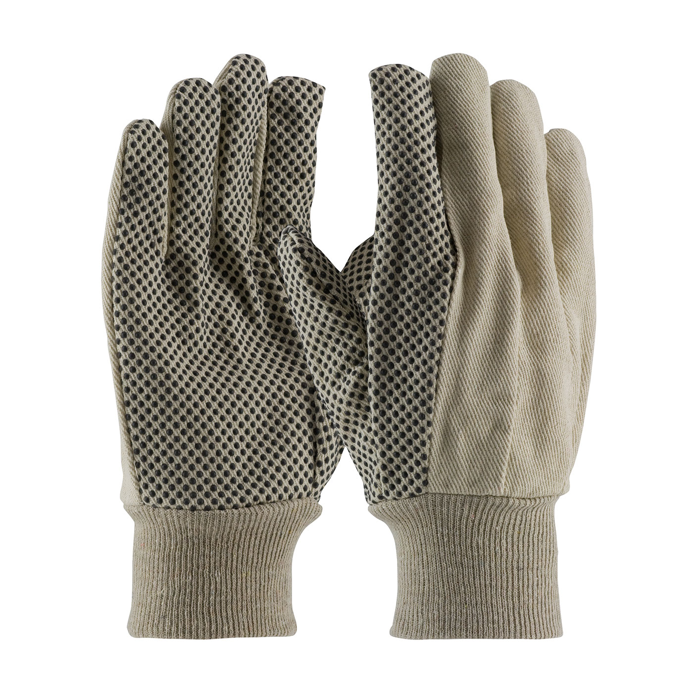 ECONOMY GRADE COTTON CANVAS GLOVE WITH PVC DOTTED GRIP ON PALM, THUMB AND INDEX FINGER - 8 OZ.