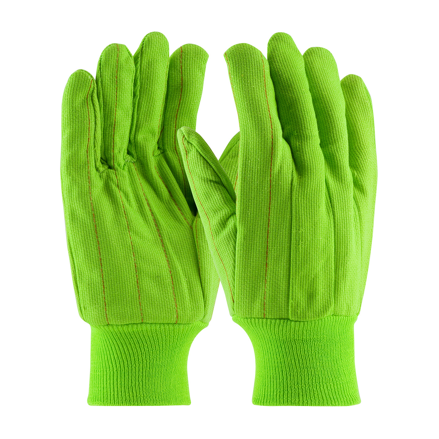 HI-VIS COTTON / POLYESTER DOUBLE PALM GLOVE WITH NAP-IN FINISH - KNITWRIST