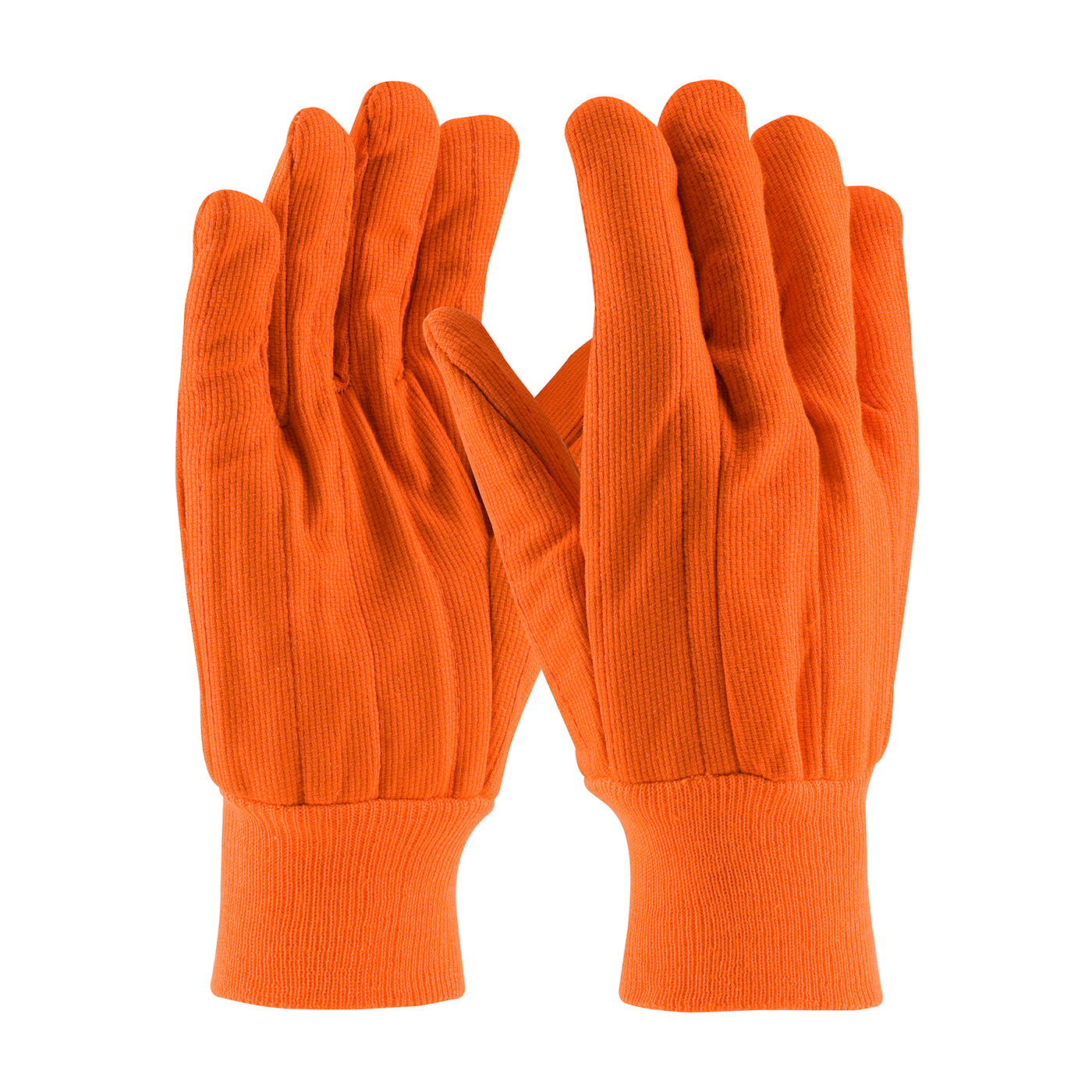 HI-VIS COTTON / POLYESTER DOUBLE PALM GLOVE WITH NAP-IN FINISH - KNITWRIST
