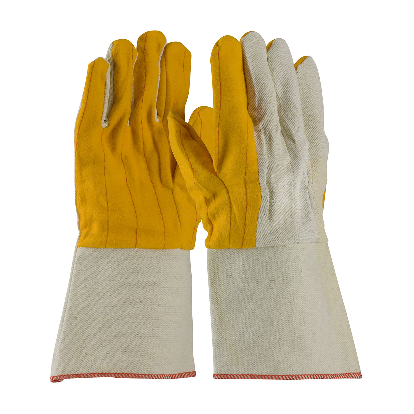 PREMIUM GRADE COTTON CHORE GLOVE WITH DOUBLE LAYER PALM/BACK AND NAP-OUT FINISH - RUBBERIZED GAUNTLET CUFF