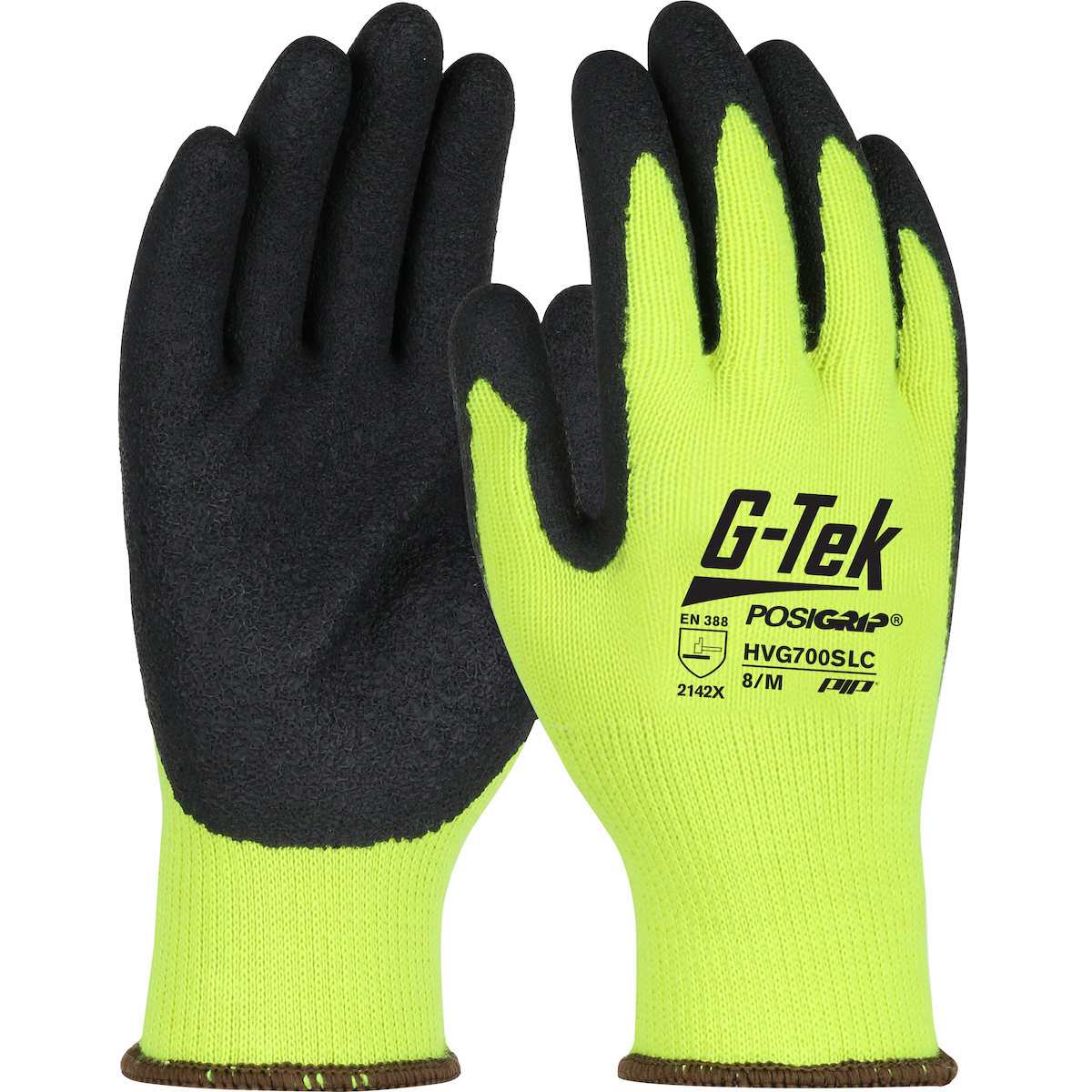 HI-VIS SEAMLESS KNIT COTTON/POLYESTER GLOVE WITH LATEX COATED CRINKLE GRIP ON PALM & FINGERS