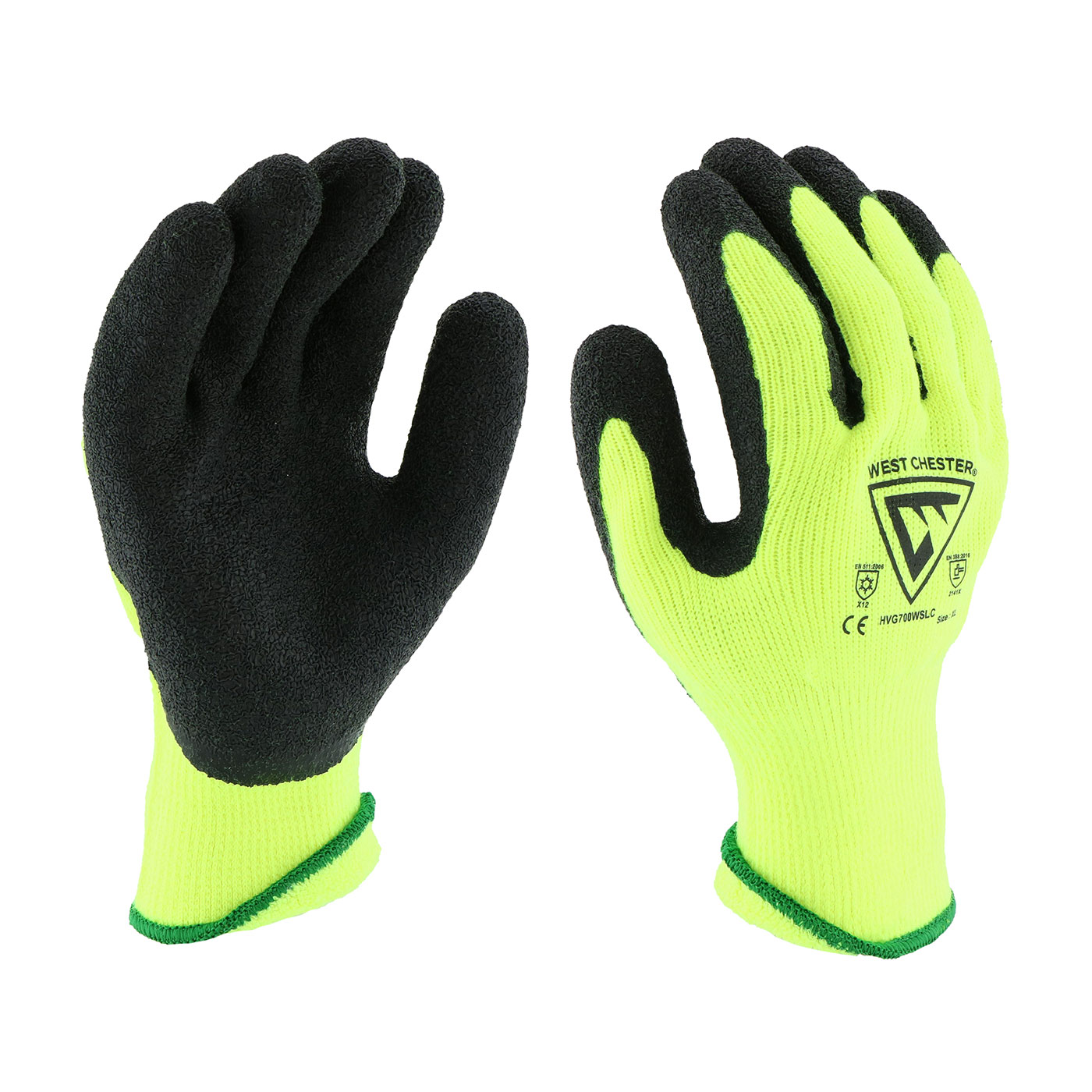 HI-VIS SEAMLESS KNIT BRUSHED ACRYLIC GLOVE WITH LATEX COATED CRINKLE GRIP ON PALM & FINGERS