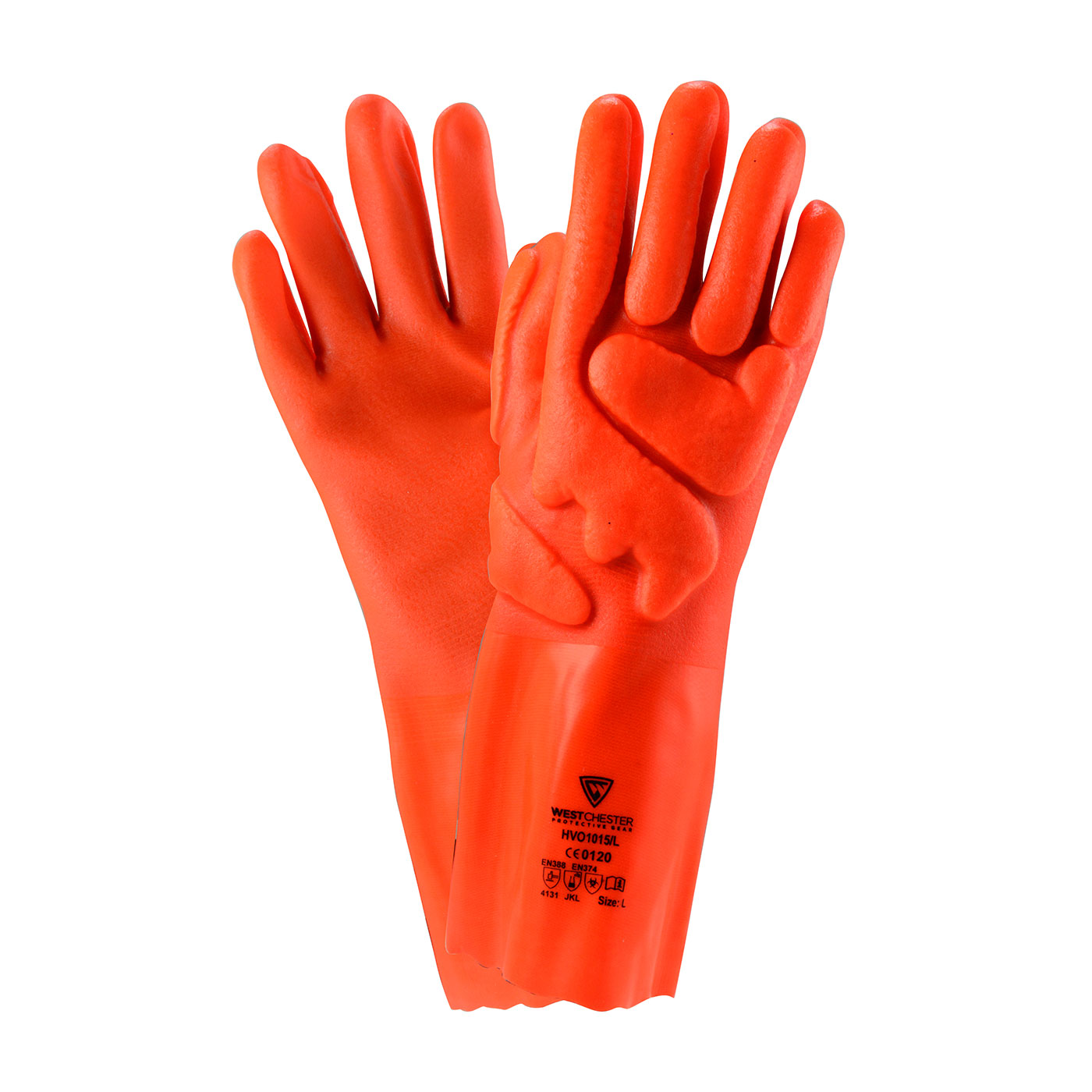 PVC DIPPED GLOVE WITH INTERLOCK LINER, IMPACT PROTECTION AND ROUGH FINISH - 14"