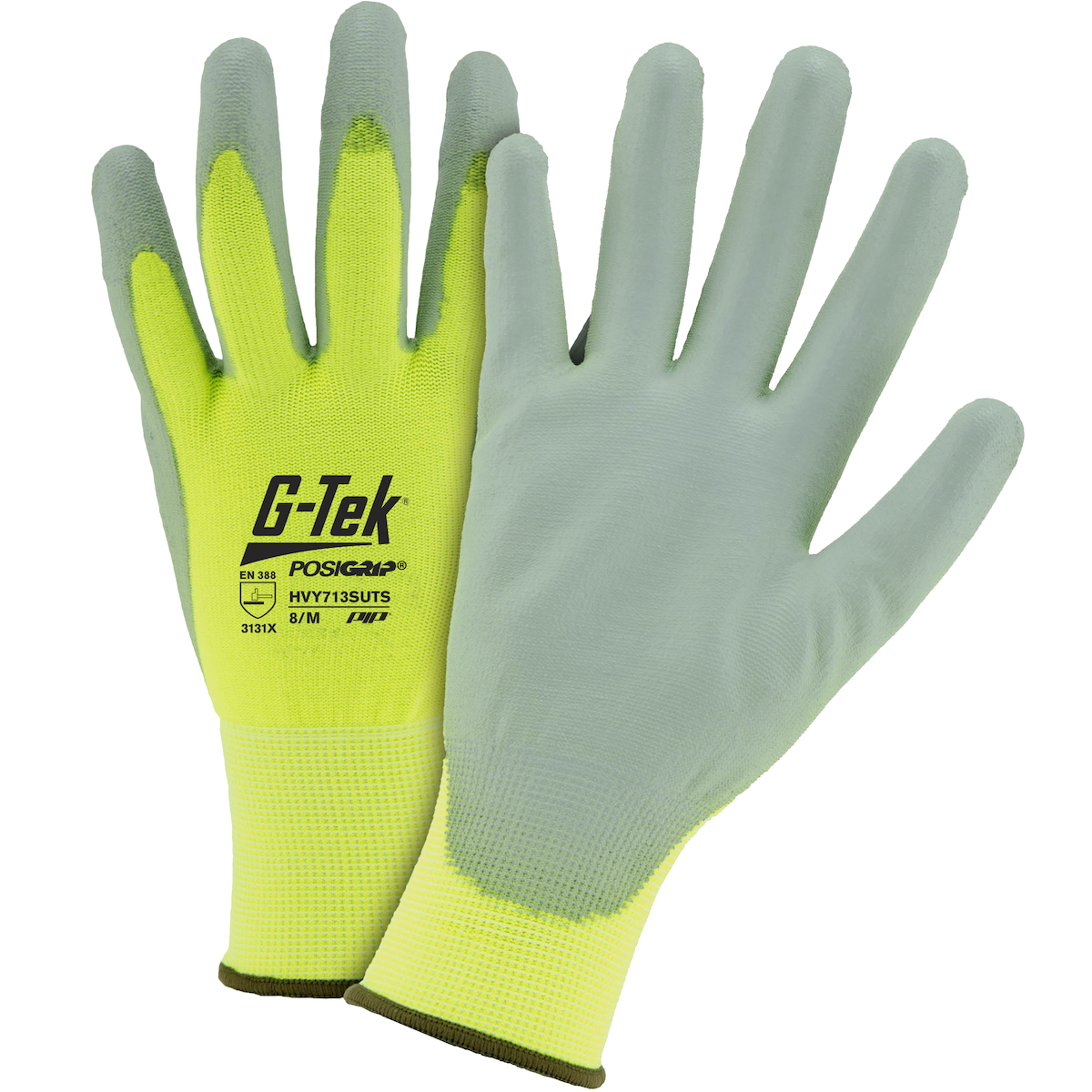 HI-VIS SEAMLESS KNIT POLYESTER GLOVE WITH POLYURETHANE COATED FLAT GRIP ON PALM & FINGERS-TOUCH SCREEN COMPATIBLE