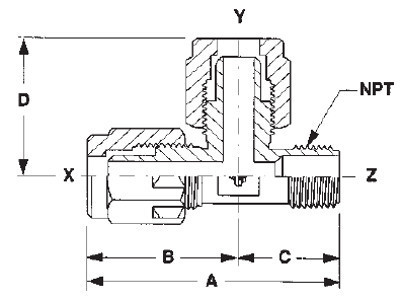 PFA MALE RUN TEE 1/4"X1/4"MTX1/4