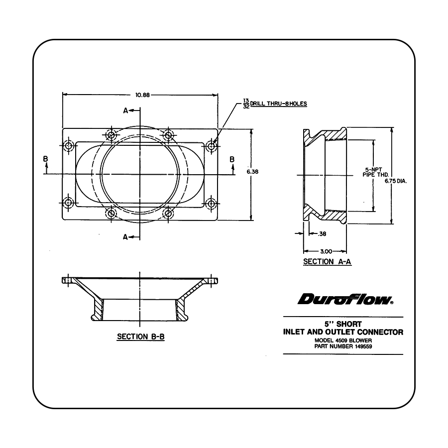 DuroFlow Port Connector for DuroFlow Model 4509 - Short - 5" Line Size-2